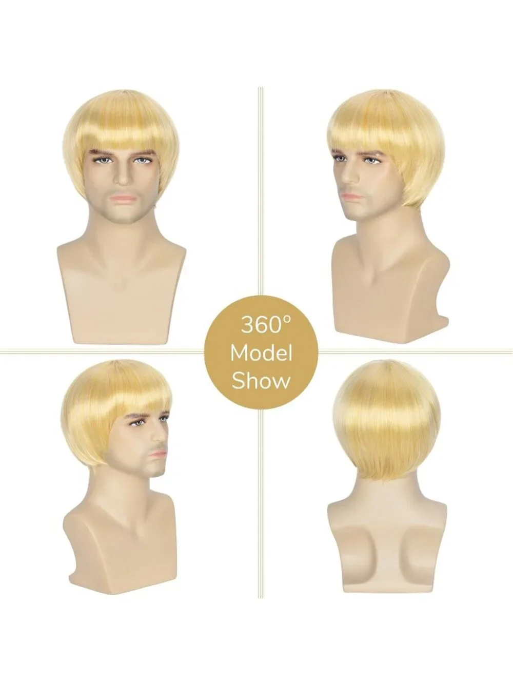 Men's Geige Retro Bowl Cut Straight Synthetic Mushroom Hairpiece Bangs Wig